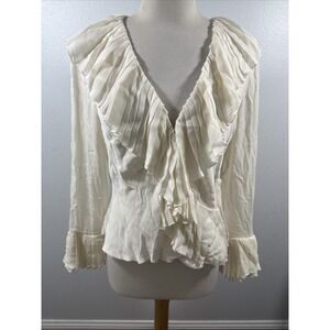 Melinda Eng Top Womens M‎ Pleated Ruffle Flare Blouse Y2K Romantic Feminine